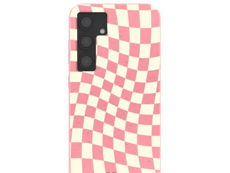 Bubblegum Pink Warped Checkers Samsung Galaxy S24 Case For Sale