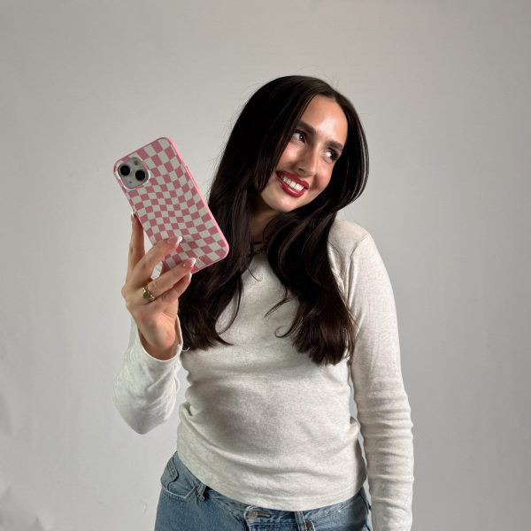 Bubblegum Pink Warped Checkers iPhone 14 Pro Case Online