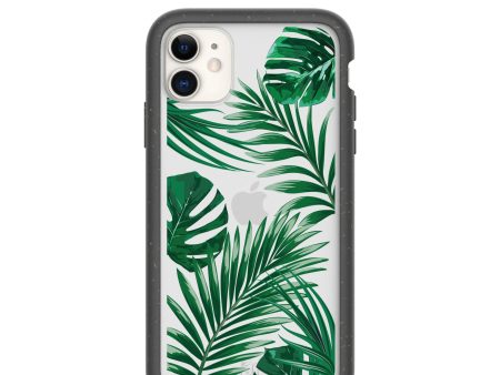 Clear Tropical Leaves iPhone 11 Case With Black Ridge For Sale